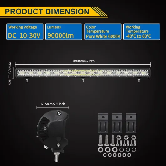 107cm 42'' 900W Barre LED 4x4, Rampe LED avec 12V Câblage Étanche Feu Antibrouillard Lumineuse Lampe pour Offroad Voiture Camion Tracteur Quad Véhicule Bateau, 6000K Blanc 42 pouces 900W + Câblage