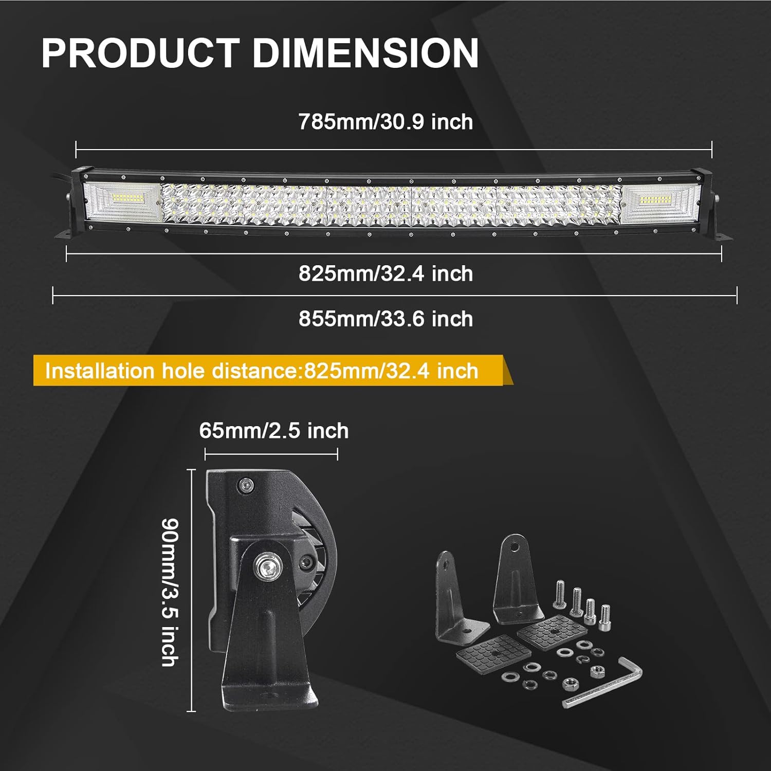 Projecteur de travail LED Willpower incurvé 42" 107 cm 540 W + supports magnétiques + faisceau de câbles Phare LED 12 V 24 V Phare supplémentaire pour voiture tout-terrain tracteur feux de recul Barre 42'' 540W + Support Magnétique + Câblage