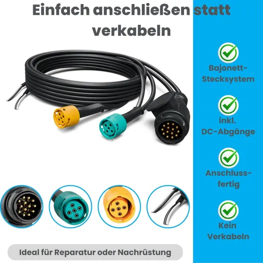 AUTOLIGHT 24 Kit de câbles pour remorque 7 mètres 13 broches + 2 x DC sortie Câblage d'éclairage de remorque Feux arrière Faisceau de câbles avec connecteur à baïonnette