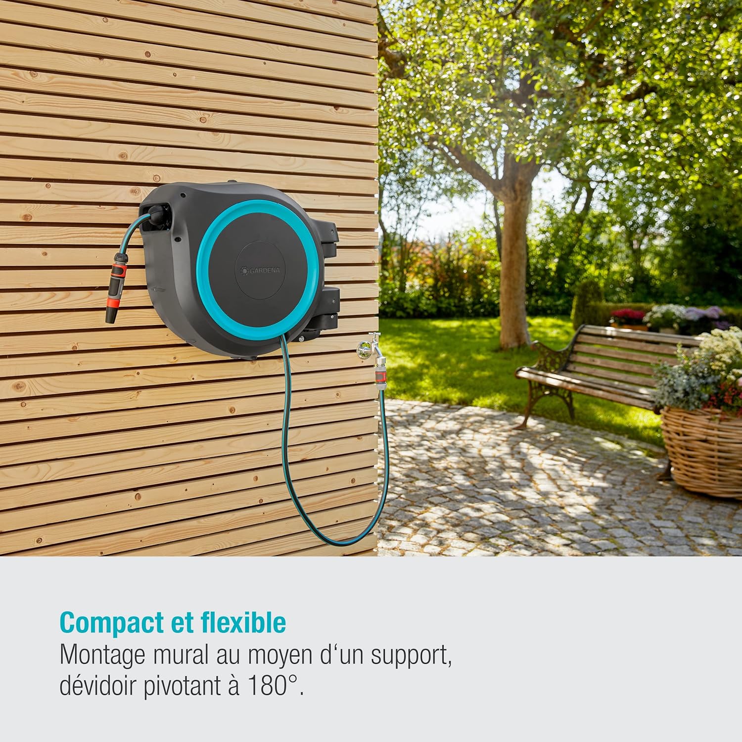 Dévidoir automatique mural gardena rollup m/l - 25 m - bleu - 18620-20 Turquoise