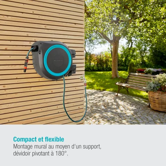 Dévidoir automatique mural gardena rollup m/l - 25 m - bleu - 18620-20 Turquoise