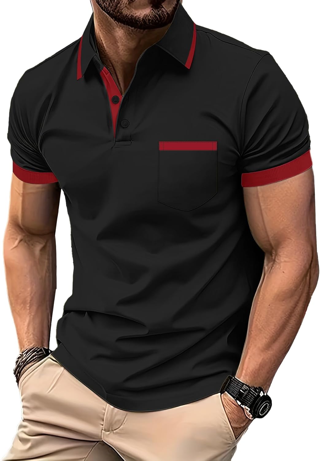 SwissWell Lot de 3 Polo Homme Manches Courtes Polo de Golf Léger Lot de Polos été Pack 3 T Shirt de Travail Respirant Noir Gris Foncé Rose M