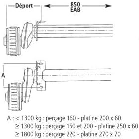 MAXTER Essieu Remorque 900KG 4TR130 - EAB à la Demande