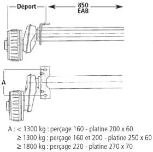 MAXTER Essieu Remorque 900KG 4TR130 - EAB à la Demande
