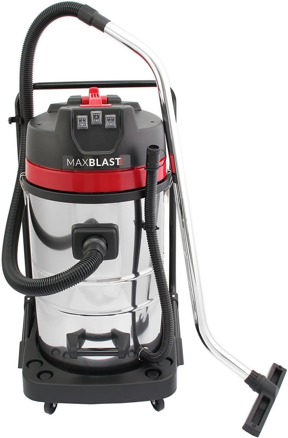 Aspirateur Industriel de 80 L en Acier Inoxydable 3000W & Embout d’Aspiration 5 Accessoires Nettoyage Sec & Humide Eau & Poussière Professionnel 4 Roulettes Haute Puissance