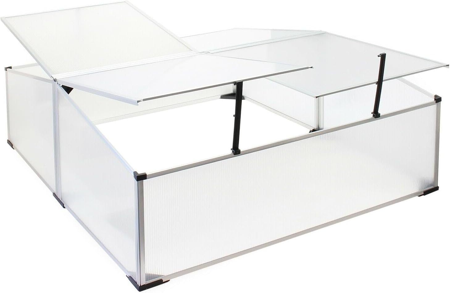 Helloshop26 Mini Serre Jardin Double Aluminium et Polycarbonate 100 x 120 x 40 cm Ouverture par vérin Potager extérieur 16 0002680