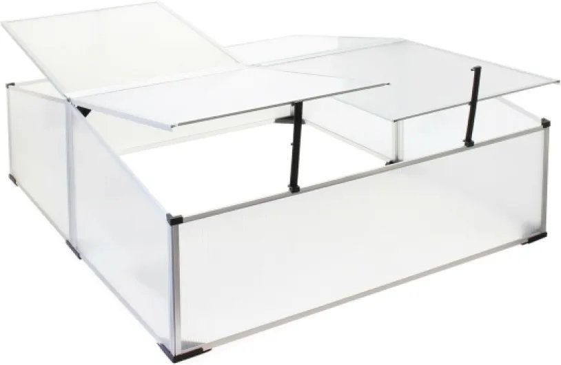 Helloshop26 Mini Serre Jardin Double Aluminium et Polycarbonate 100 x 120 x 40 cm Ouverture par vérin Potager extérieur 16 0002680