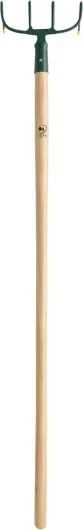 , Croc à Fumier, 4 dents, Largeur: 21 cm, Manche: 130 cm, Acier Forgé et Trempé, Manche Bois Certifié PEFC 100%, Croc à fumier pour griffer, aérer, niveler, briser les mottes de terre 4 dents - Bois
