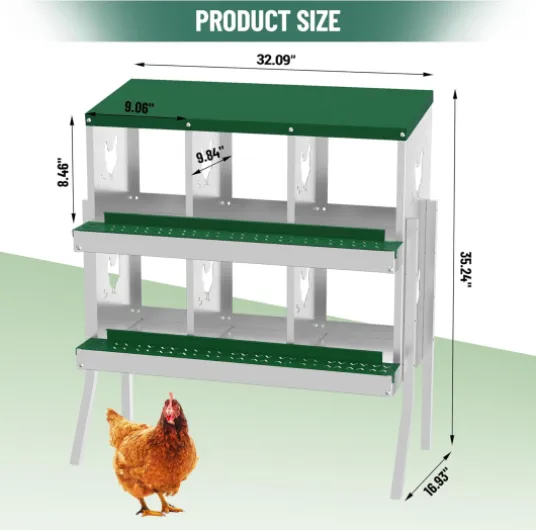 Nid de Pondoir pour Poules 6 Compartiments, avec Pieds, avec Bac de Récupération et Grille d'Aération - Pondoir Poule pour Différentes Races de Poules, Espace Ponte Spacieux, 84 x 43 x 90 cm, Vert Vert 6 trous avec pieds