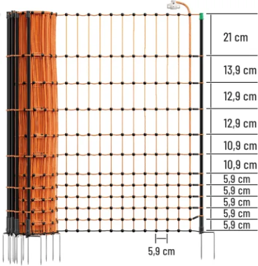 VOSS.farming Filet électrifiable de clôture pour volailles farmNET, 50 m, Hauteur 112 cm, 16 piquets, 2 Pointes, Orange
