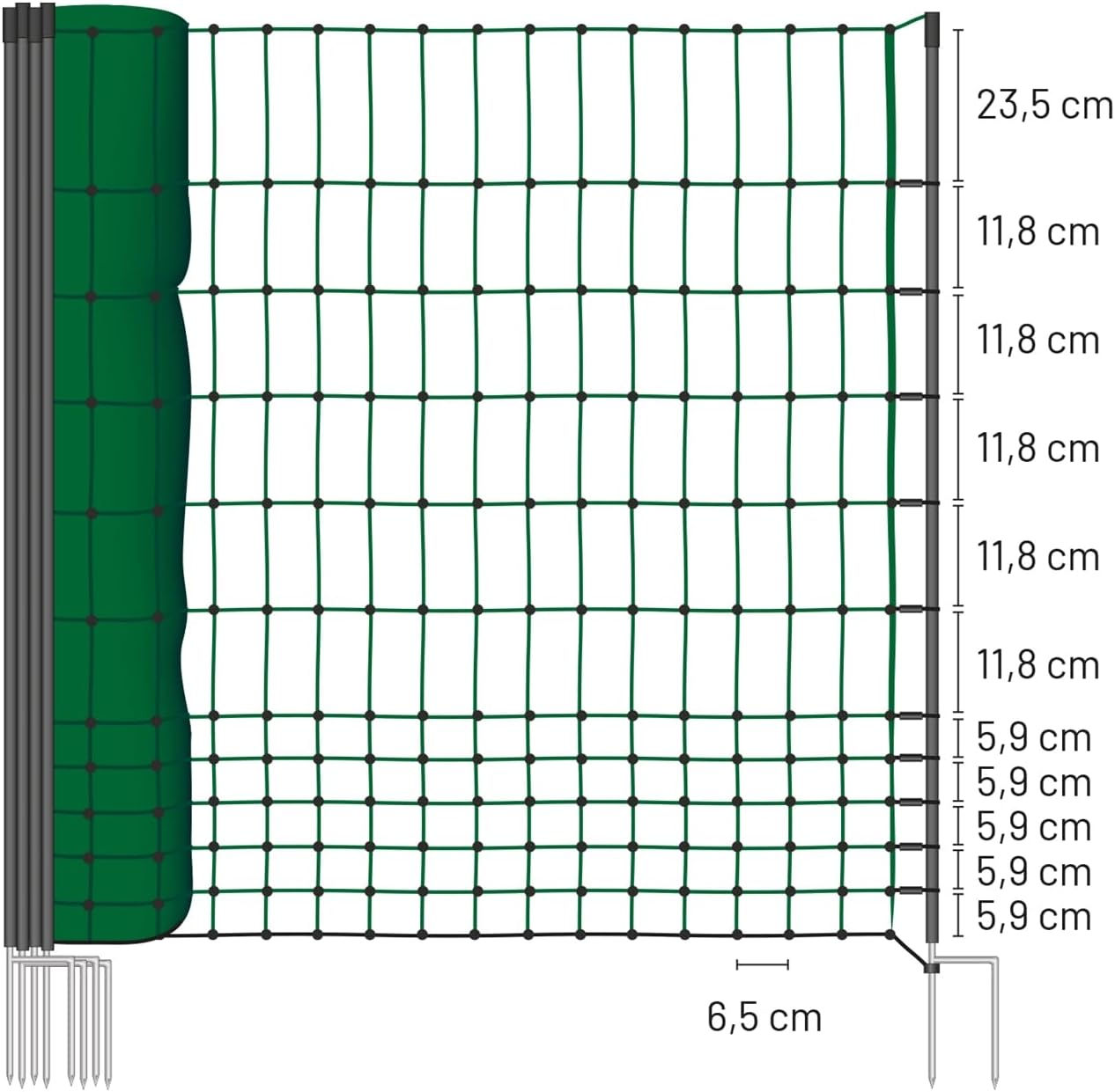 VOSS.farming Filet Non-électrifiable 50m H : 112cm Vert 15 piquets Double Pointe clôture électrique volaille