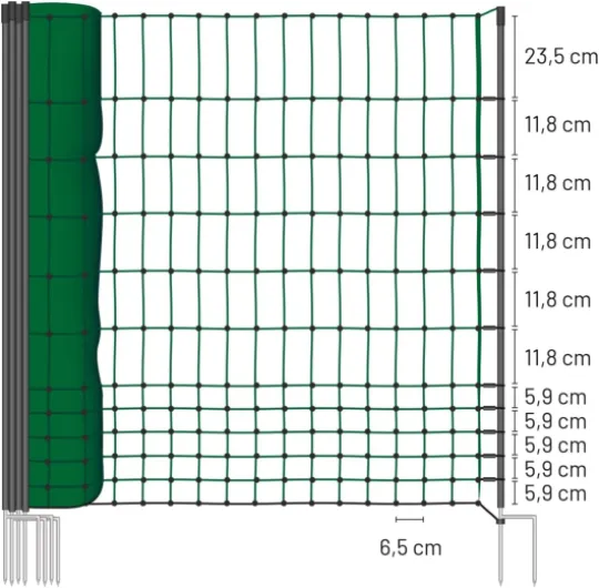 VOSS.farming Filet Non-électrifiable 50m H : 112cm Vert 15 piquets Double Pointe clôture électrique volaille