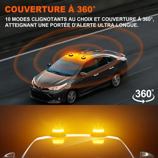 Gyrophare led 2 pièces, 9-60V gyrophare orange câble de 3 mètres et double interrupteur pour chariots élévateurs, tracteurs, remorques, UTV, SUV - Idéal pour les chantiers et la circulation rout