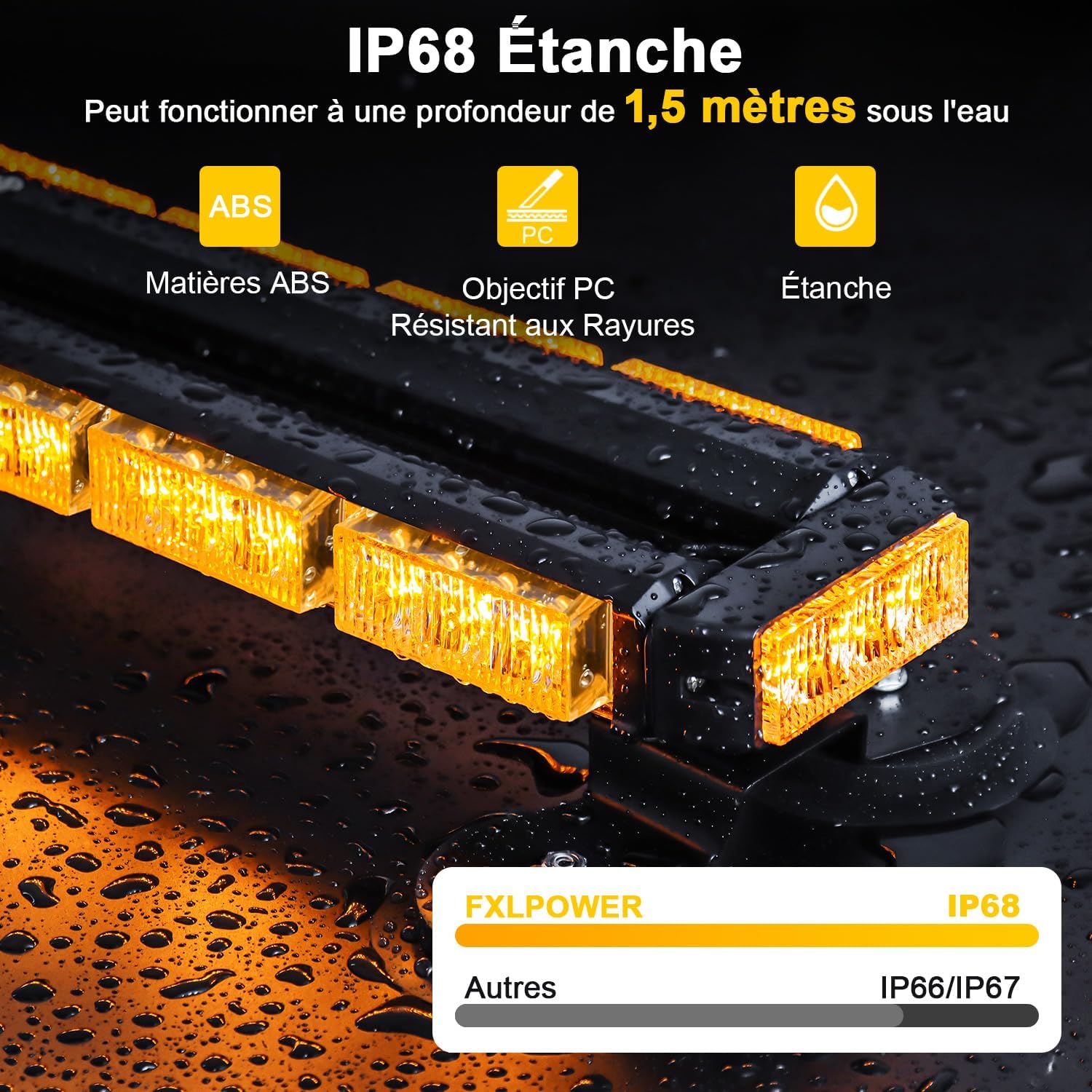 71cm Gyrophare Magnetique Orange LED, Jaune LED Avertissement avec 20 Aimants Puissants pour Véhicules de Cconstruction Chariot Élévateur Tracteur Remorque Chasse-Neige Jaune ‎71 x 20,5 x 9 cm