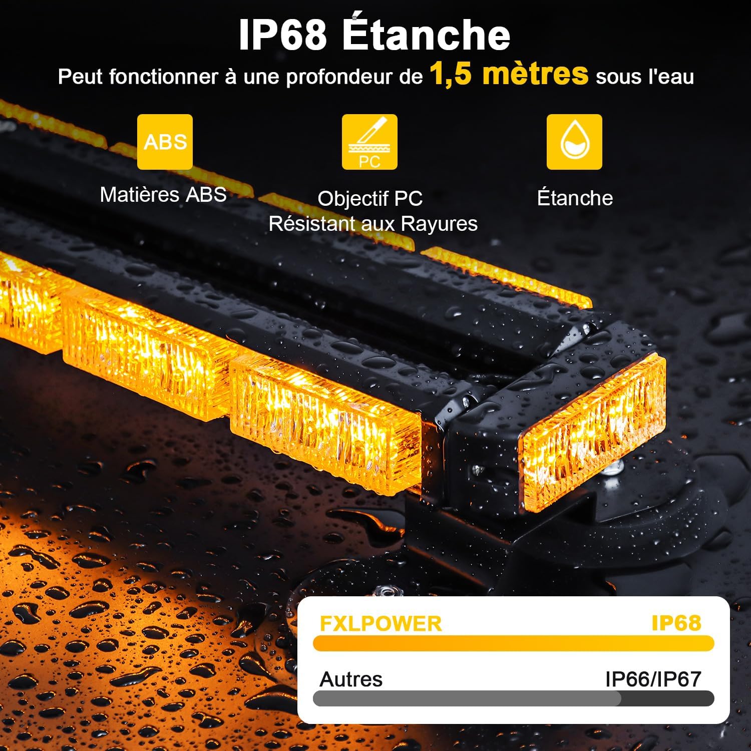 Gyrophare Magnetique Orange LED, Jaune LED Avertissement avec 20 Aimants Puissants pour Véhicules de Cconstruction Chariot Élévateur Tracteur Remorque Chasse-Neige Jaune ‎41,5 x 20,5 x 9 cm