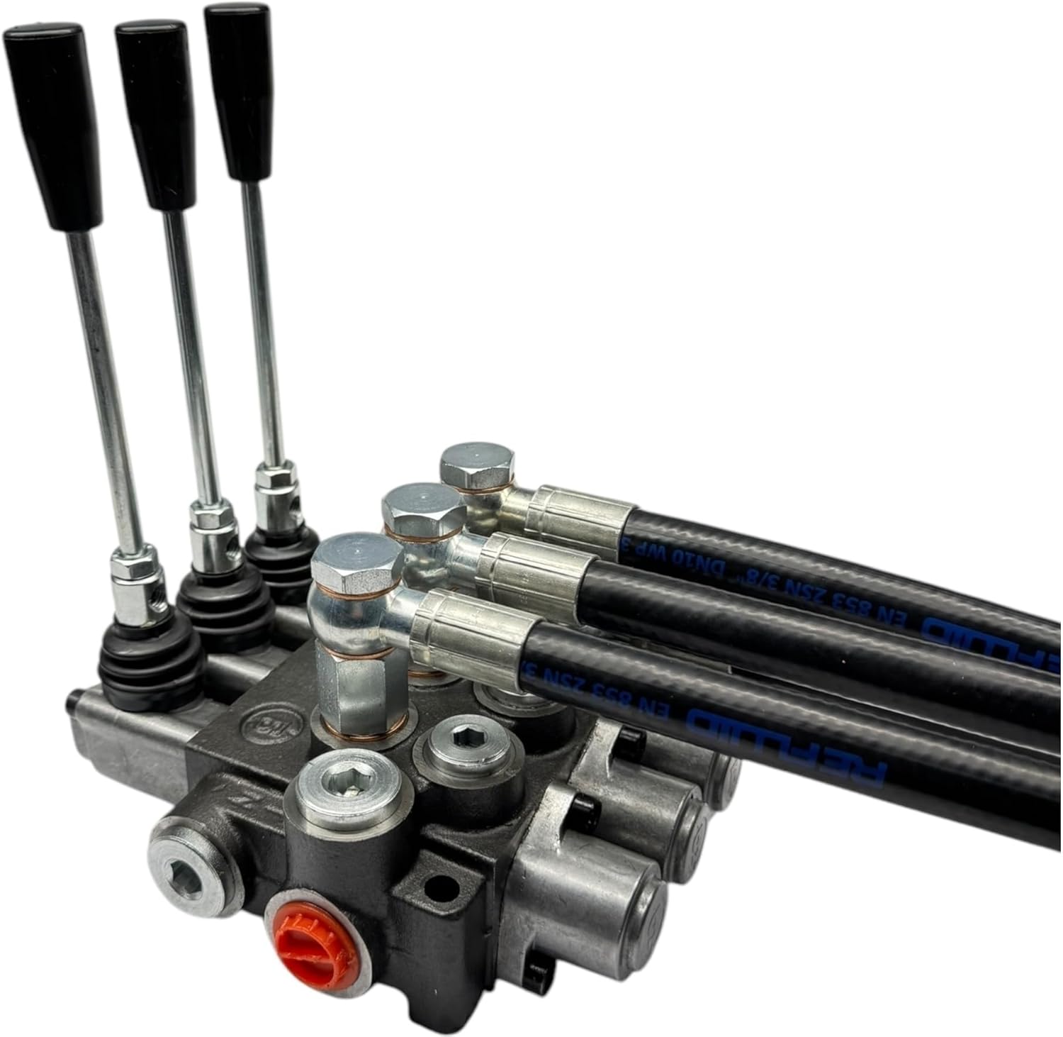 Distributeur oléodynamique pour tracteur 3 leviers - 1 double effet 2 simple effet 3/8" complet avec tubes et raccords rapides push pull pull