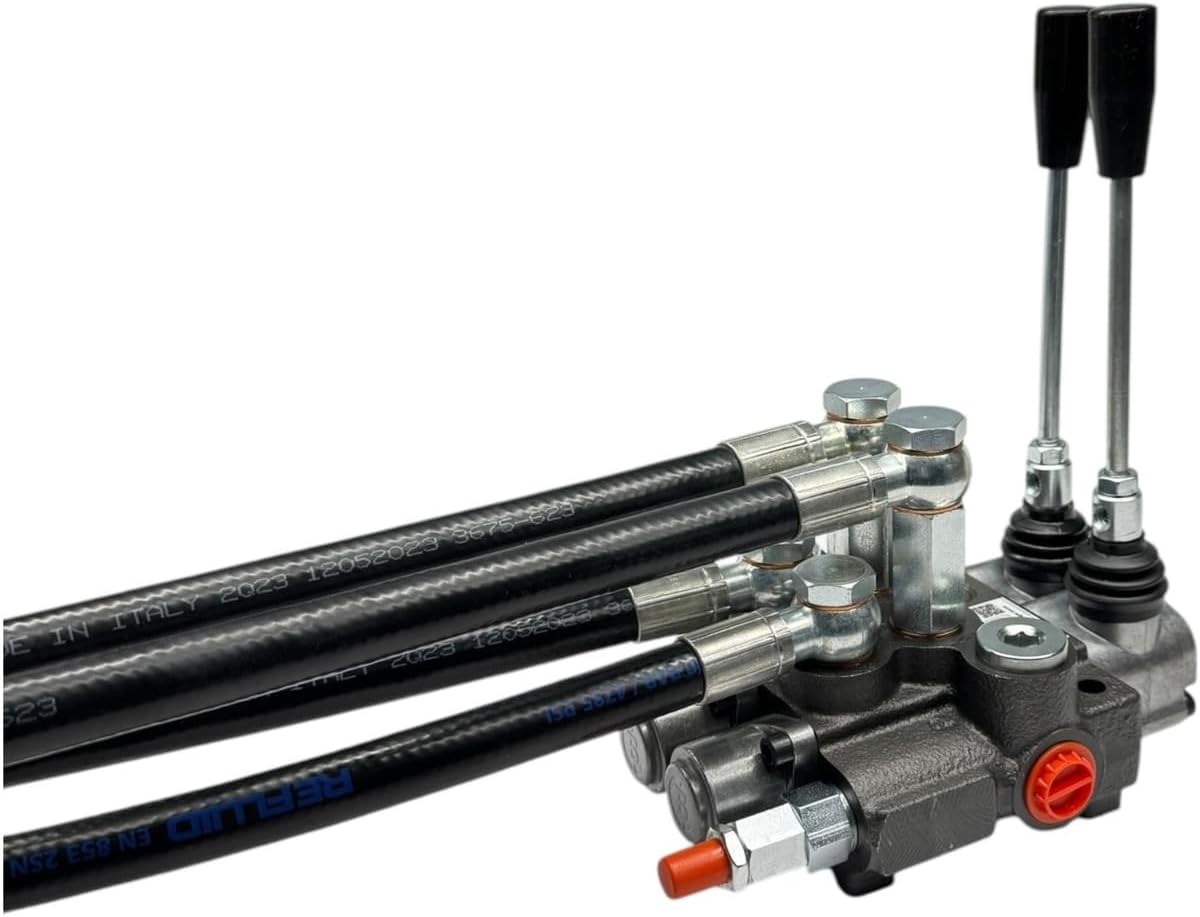 Distributeur oléodynamique pour tracteur 2 leviers double effet 3/8" 45 litres 300 bar complet avec tubes et raccords rapides push pull pull