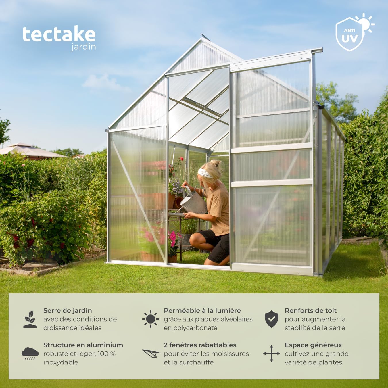 ® Serre de Jardin en Aluminium Polycarbonate pour Potager Exterieur Serre de Jardin pour Hivernage Tente Abri pour Les Plantes Serre à semis Jardinage - 250x185x195 cm 250x185x195 cm Sans base