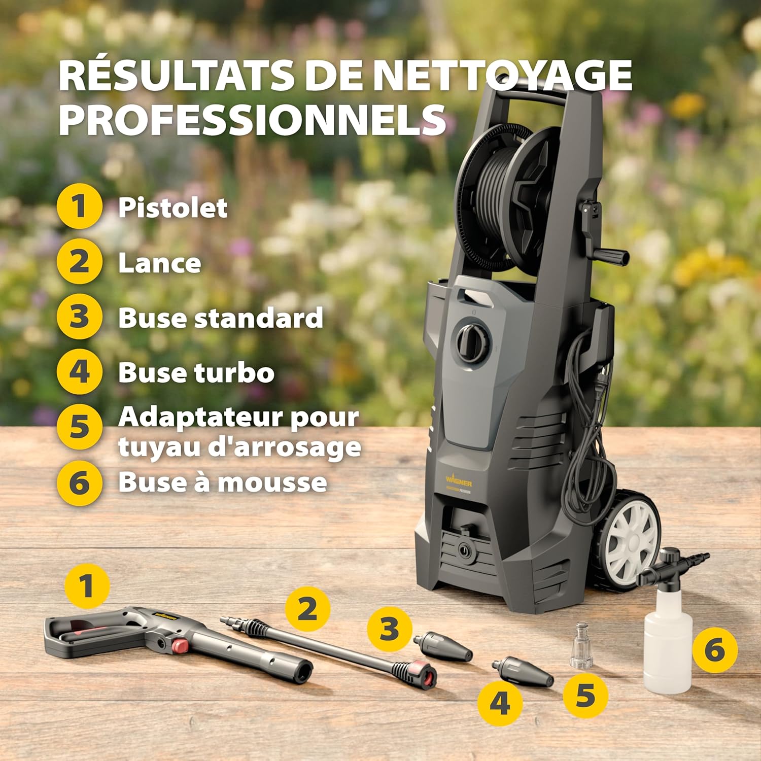 WAGNER AQUASTORM Premium - Nettoyeur Haute Pression Puissant pour des résultats Professionnels et des tâches de Nettoyage exigeantes, Incluye boquilla estándar, Turbo y espumante