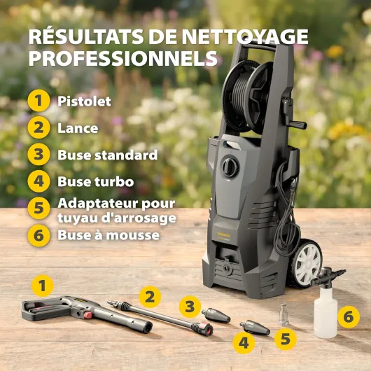 WAGNER AQUASTORM Premium - Nettoyeur Haute Pression Puissant pour des résultats Professionnels et des tâches de Nettoyage exigeantes, Incluye boquilla estándar, Turbo y espumante