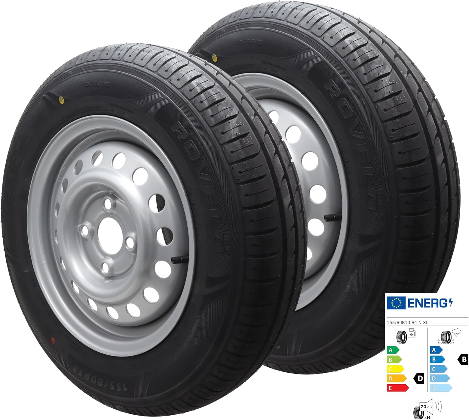 Lot de 2 roues complètes 155/80R13 84N 100 x 4, pneus 4Jx13 4 trous 155 80 R 13 2x