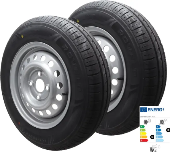 Lot de 2 roues complètes 155/80R13 84N 100 x 4, pneus 4Jx13 4 trous 155 80 R 13 2x