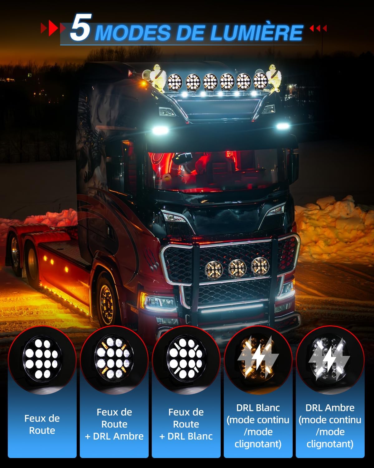 9 Pouces Phare De Travail Led 2 PCS Phare Longue Portée Led Avec Feu de Position Orange/Blanc lumière clignotante，12V - 24V, Homologué E9 pour Voiture, Camion, Tracteur, Feux Avants 2PC W 9 pouces