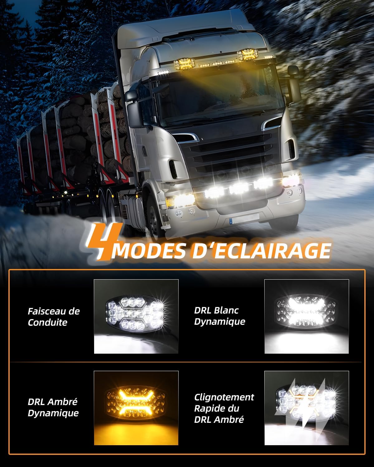 CO LIGHT Feux LED 10 Pouces 150W 35000LM Spot Flood Combo LED Camion Longue Portée avec Feux De Jour Ambre et Blanc Phare de Travail pour Camion 4x4 Tracteur BTP 12V 24V Certifié IP68 ECE 2 pièces 958V