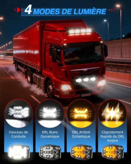 2PCS 75W Phare De Travail LED Rond avec Feux De Jour Ambres Blancs Clignotement Rapide, 6500K 3500K IP68 Phare Longue Portée LED Camion 12v 24v pour Voiture, Camion, Tracteur 958V-2PCS