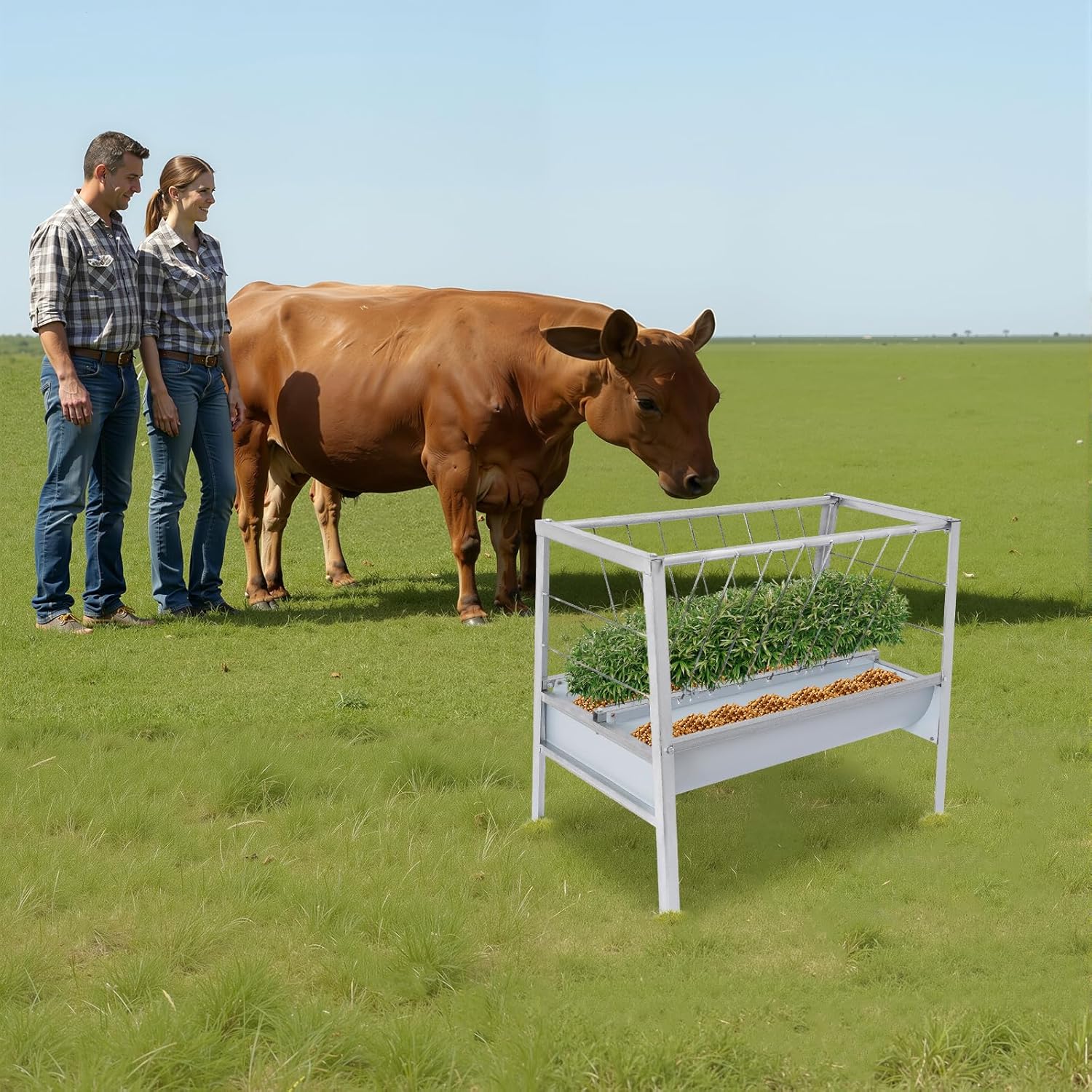 Râtelier à foin double face 100 cm, mangeoire pour moutons, chèvres, bovins - En métal - Grand abreuvoir avec forme de V pour foin et nourriture jusqu'à 200 l - Autonome pour fermes, alpagas, chèvres