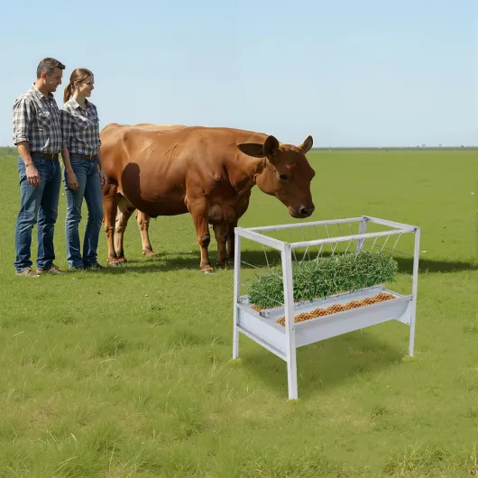 Râtelier à foin double face 100 cm, mangeoire pour moutons, chèvres, bovins - En métal - Grand abreuvoir avec forme de V pour foin et nourriture jusqu'à 200 l - Autonome pour fermes, alpagas, chèvres