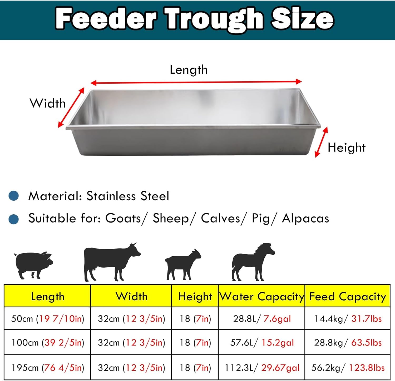 Mangeoire pour bétail chèvres Abreuvoir Pour Bovins Et Moutons, Grande Capacité, Épais, Capacité De Charge De 14, 28 Ou 56 Kg, Facile À Nettoyer - Mangeoires À Foin Pour Animaux(L 39 2/5in (100cm))