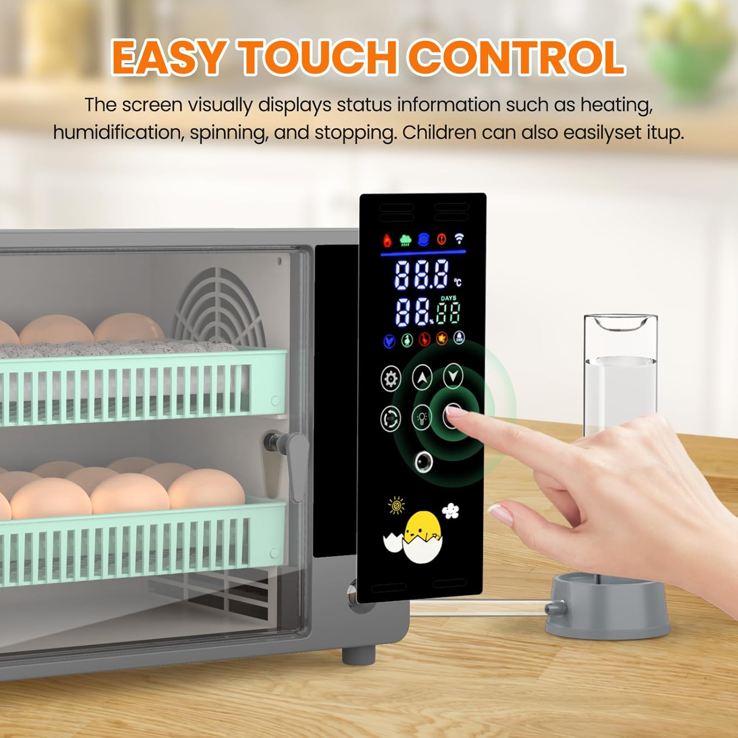 Couveuse Oeuf Automatique, Incubateur Oeuf Automatique 24 Oeufs, Retournement Automatique des Oeufs et Humidification par Atomisation Ultrasonique, avec Écran LED Couleur et Mire Oeuf Integré