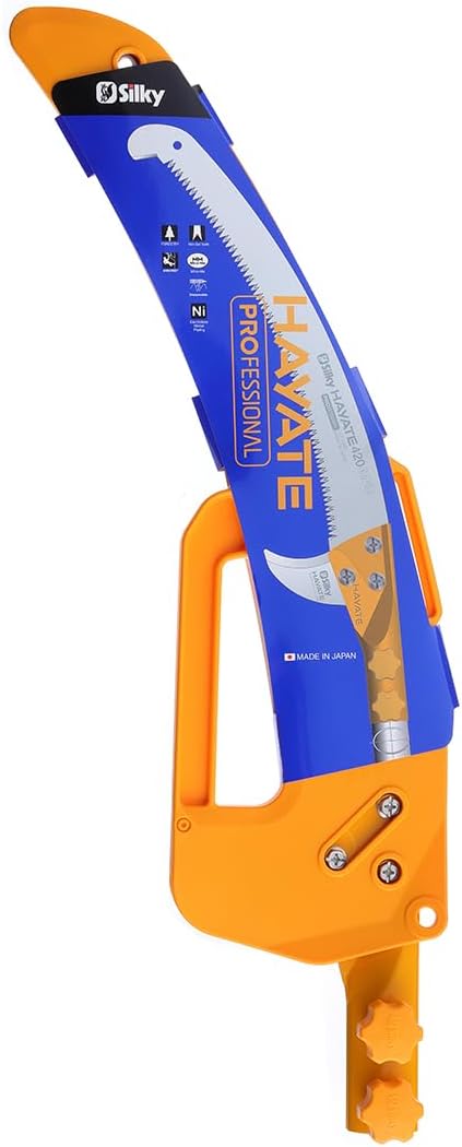 Scie télescopique professionnelle Silky Hayate 6100 (4 sections) – portée 2,4–6,1 m, lame 420 mm denture grossière 6,5/30 mm, Mirai-Me réaffûtable pour élagage exigeant 4-Pièces just' qu' à 6,1m