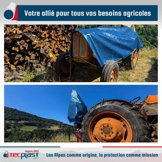 Bâche Agricole 10x15 m SR150AG Bleue et Verte - Haute Qualité - Bâche de Protection imperméable pour Matériel agricole 10 x 15 m