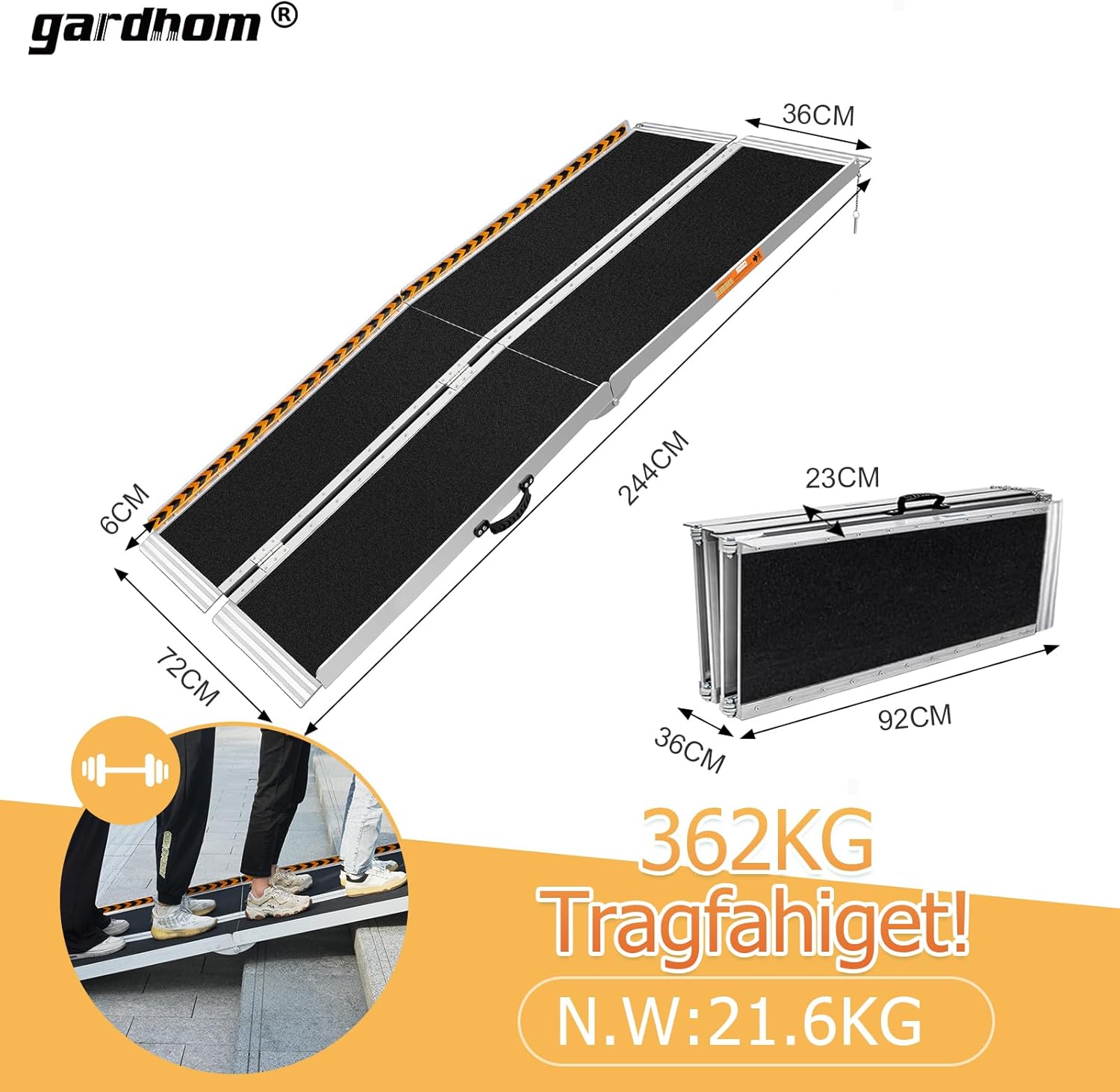 Rampes pour Fauteuil Roulant de 244 cm, Pliable, Portable, antidérapante, en Aluminium, pour seuil, escaliers, capacité de Charge de 362 kg