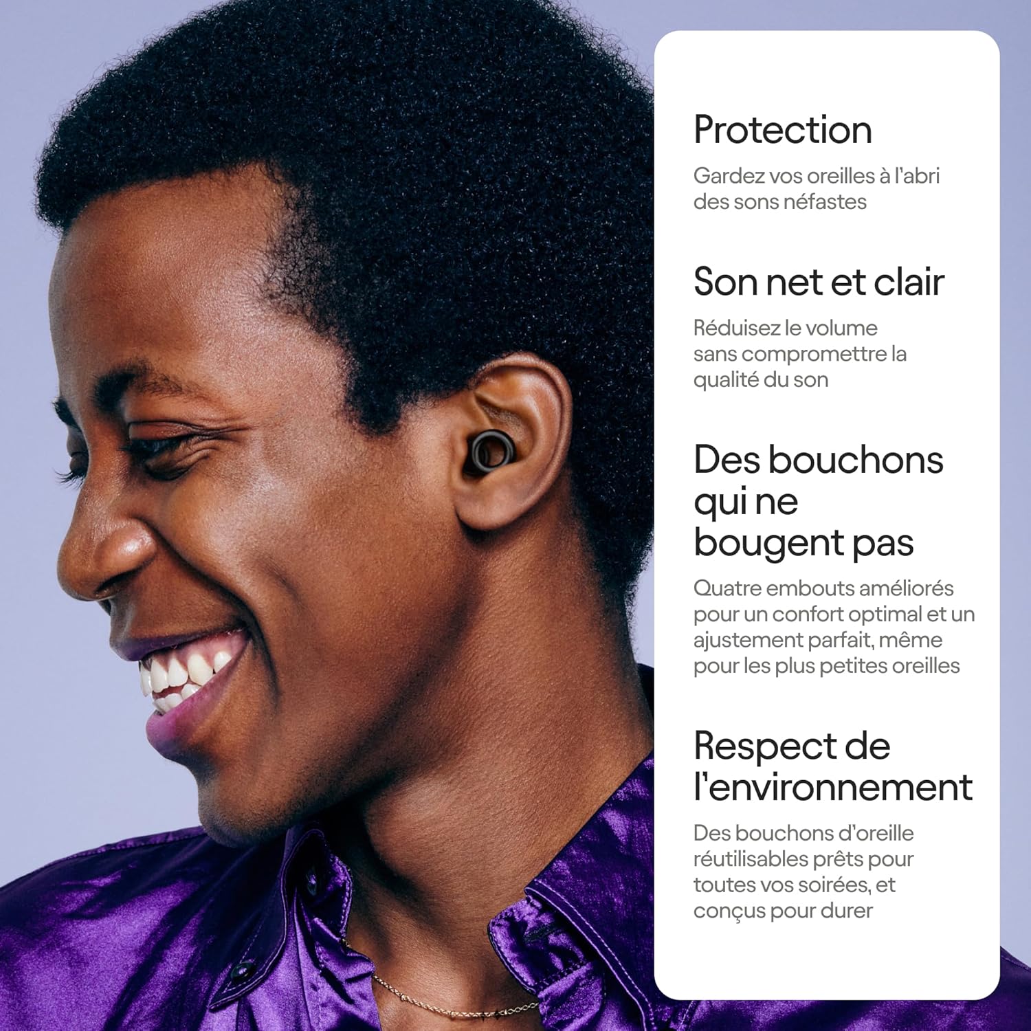 Experience 2 Bouchons d’oreille – Protection auditive certifiée pour les concerts et festivals, événements sportifs, les DJs et la vie nocturne – Réduction du bruit de 17 dB (haute fidélité) Noir