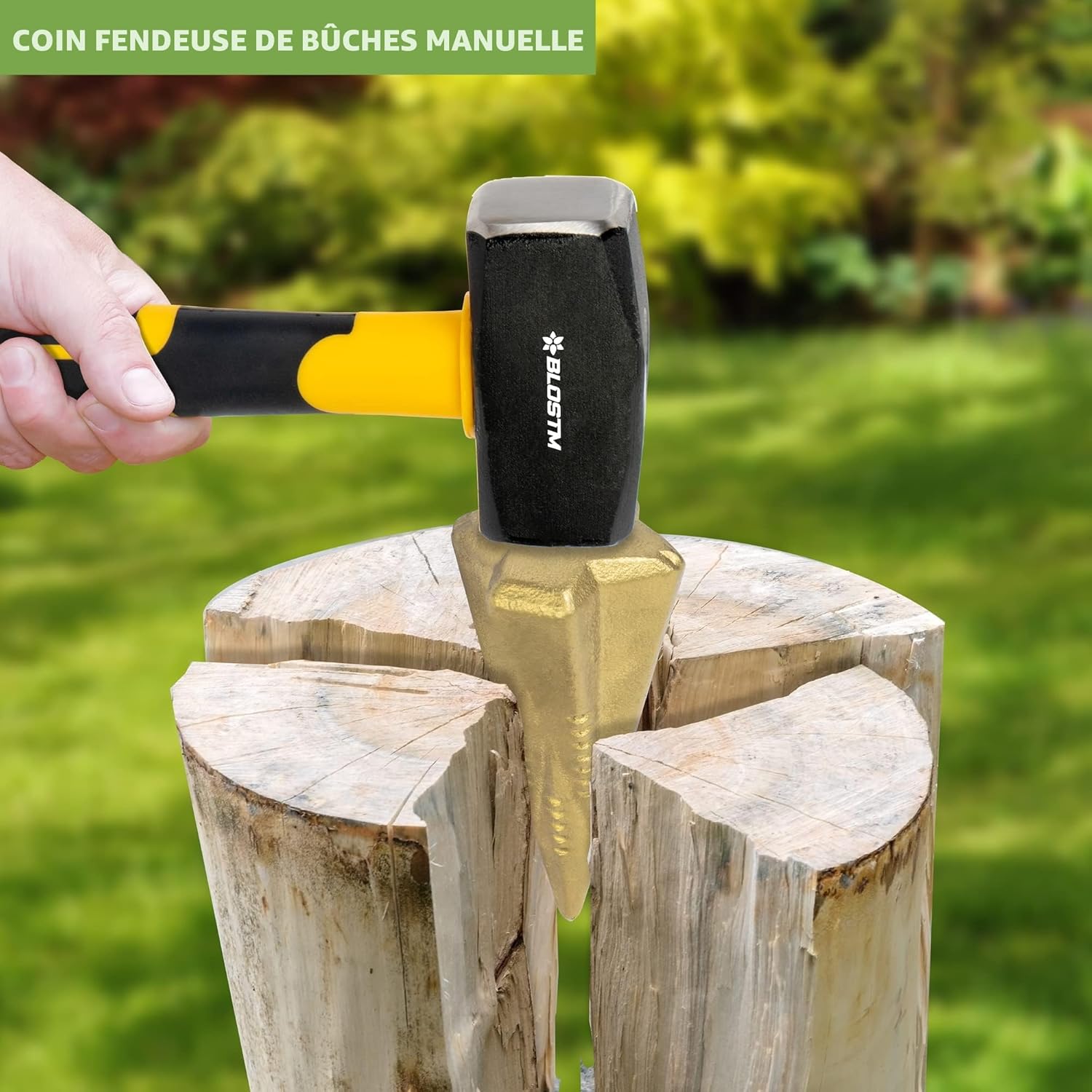 Coin Fendeur de Buche Manuel - 1,8kg Merlin Bois Fendre - À Toute Épreuve - Utilisé Pour les Petites et Grandes Bûches