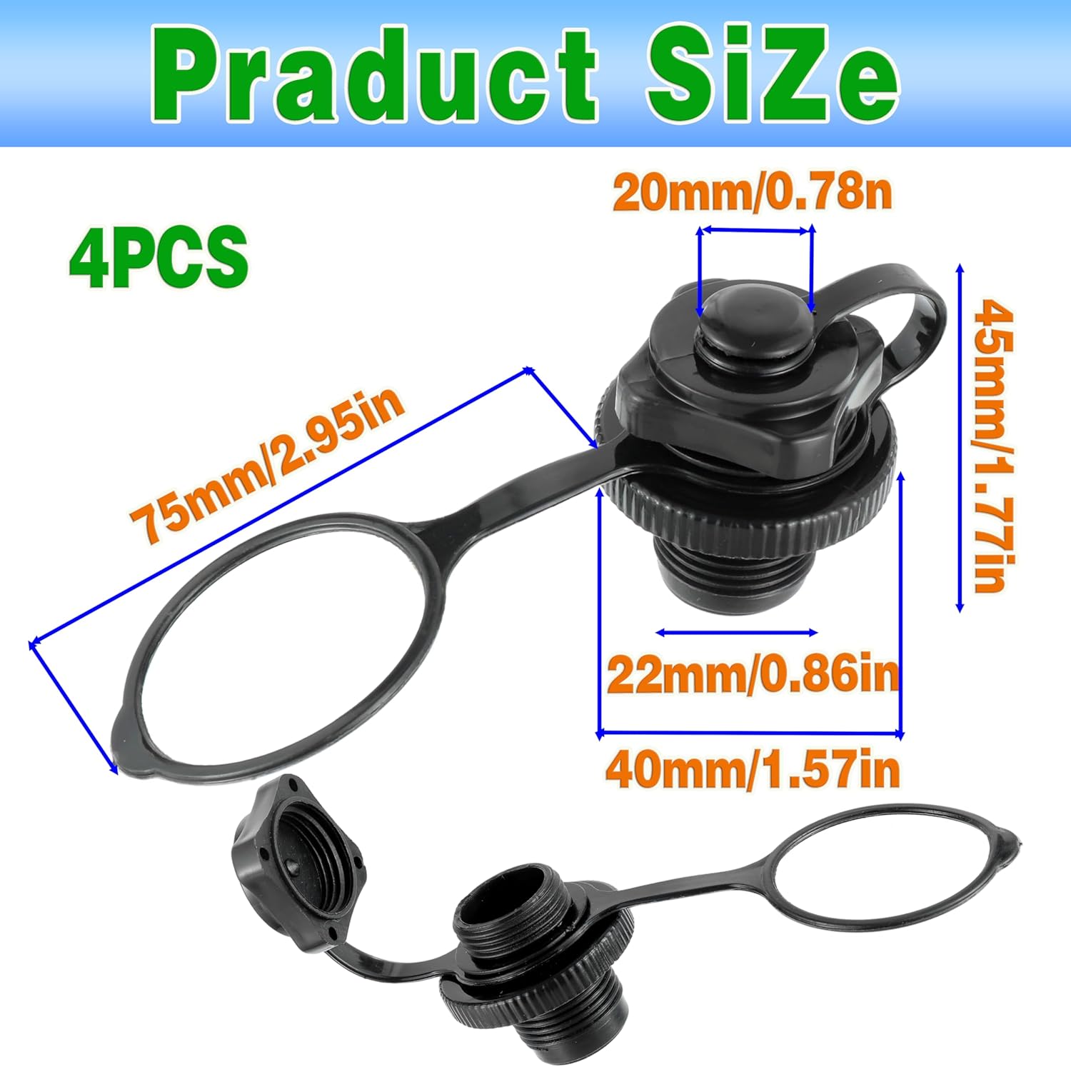 Lot de 4 valves de Bateau gonflables pour Bateaux à aubes et valves Sup, pièces de Rechange d'air up 22 mm, Conception étanche pour Bateaux, Installation Facile