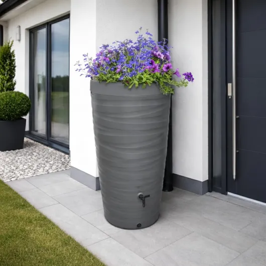 Récupérateur Eau de Pluie 240L [Wave Design de] en Plastique - avec Robinet, Reservoir Eau de Pluie recuperateur d Eau de Pluie - cuve Eau de Pluie - recuperateur Eau de Pluie (Gris) Grau