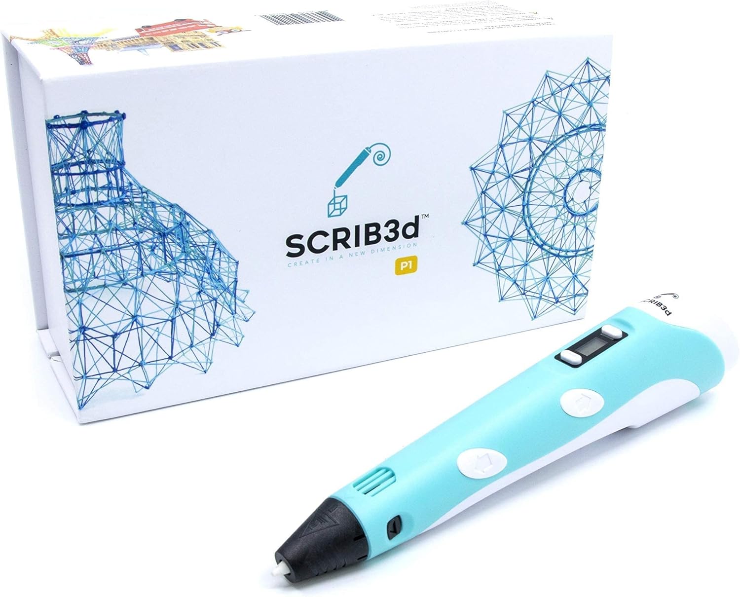 SCRIB3D Stylo d'impression 3D P1 avec Affichage - Contient Un Stylo 3D, 3 Couleurs de départ de Filament PLA, Un Livre de pochoirs + Instructions de Projet et Chargeur