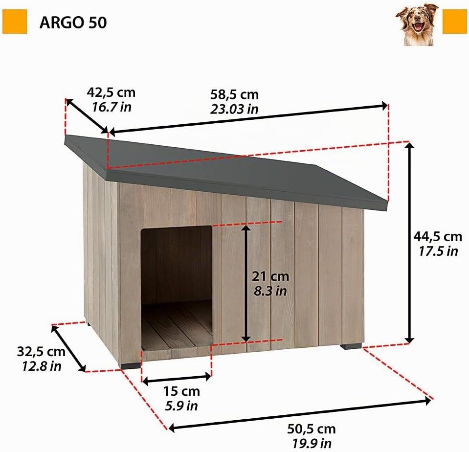 Niche pour Extérieur Maison pour Chien Argo 50 en Bois FSC avec Vernis Atoxique Résistant aux U.V - 1 Unité multicolore S