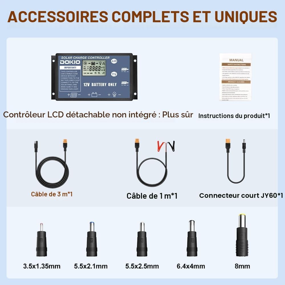 DOKIO 200W Kit Panneau solaire pliable portable monocristallin avec 2 ports USB Pour Plein air - avec 2 ports USB Pour Plein air Unique
