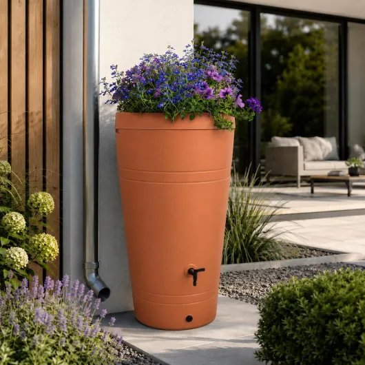 Récipient pour Eau de Pluie en Plastique, 230 l, Design Decore - tonneau/réservoir d'eau de Pluie - avec Robinet - récupérateur Eau de Pluie - collecteur Eau de Pluie (Terre Cuite) Terracotta