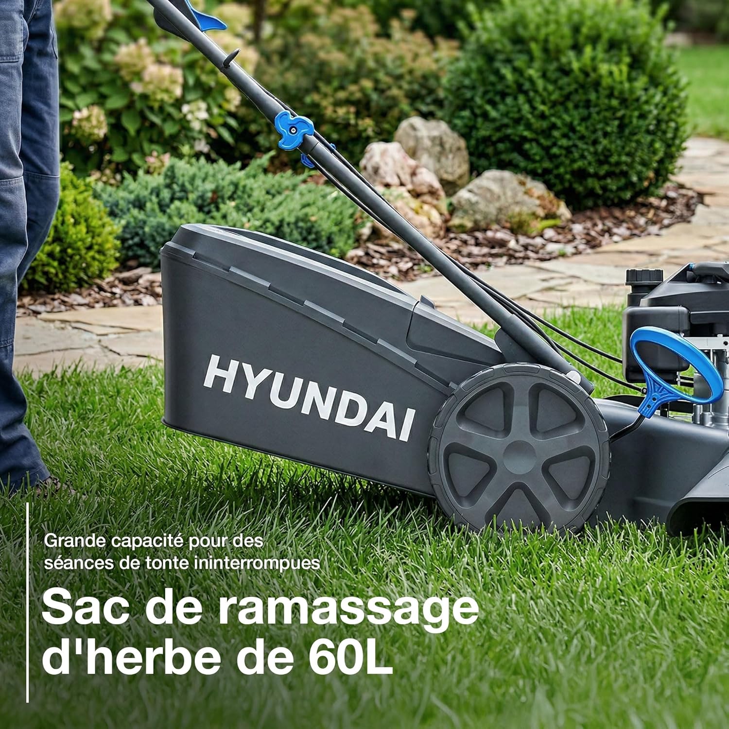 Tondeuse à Gazon Thermique Autotractée Noire 51 cm, Moteur 196 cm3 5,5 CV 4 Temps, Bac 60 L, Coupe 4-en-1 Mulching, Garantie 3 Ans - HYM20200SPX