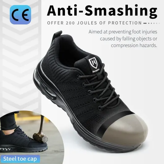 Nasogetch Chaussures de Sécurité Hommes Femme Basket de Securite Légère Confortable Respirante Embout Acier Protection Chaussures de Travail 44 EU Noir