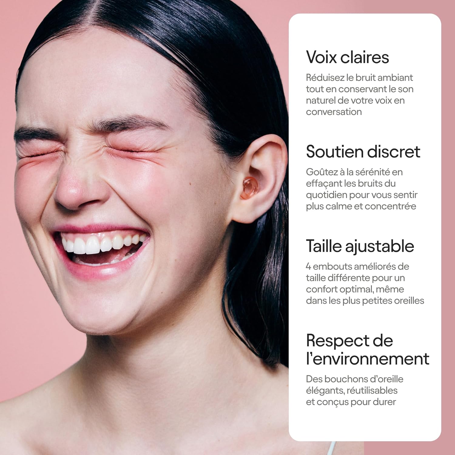 Engage 2 Bouchons d'oreille – Anti-bruit quotidien, discours clair - Réduction de bruit de 16 dB (SNR) avec discours clair - Pour les sorties, le travail, les conversations et la vie de famille Rose