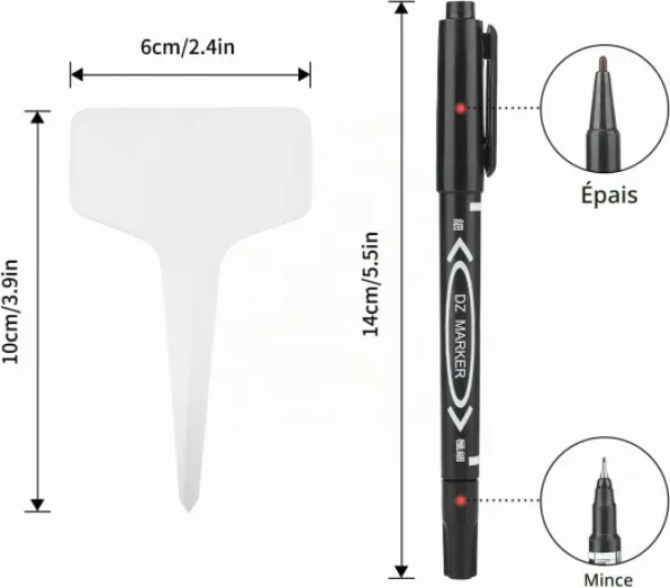 100 pièces étiquettes pour plantes potager, étiquette semis plastique, et stylo, pour jardin exterieur rétiquettes à herbes, blanc Blanc 100