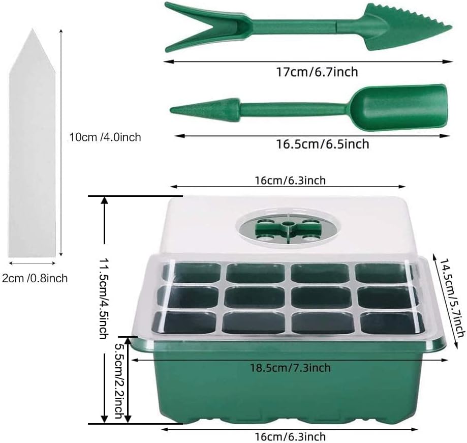 Lot de 12 bacs à semis avec couvercles, 144 cellules, Mini-serres - PET épaissi, aérations réglables, trous de drainage, outils inclus, pour semis et germination en serre intérieure Vert 12 cell 12pcs