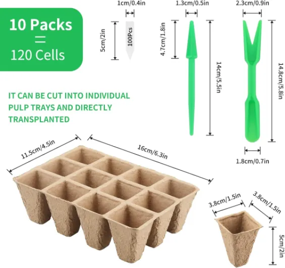 120 Pièces Pot semis, Pot de Culture, Godets pour semis de graines, avec 100X étiquettes pour Plantes Plastique et Une Paire d'outils de Migration
